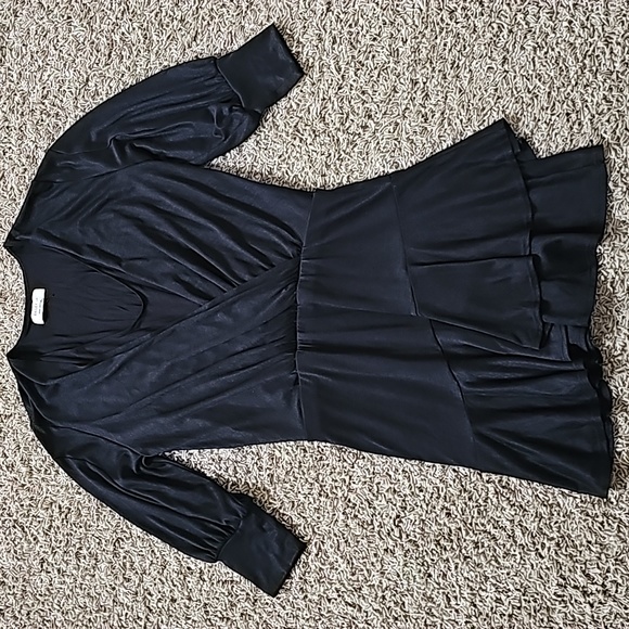 Bailey 44 Carolina Blouson Mini Dress Black Medium V-neck Pull-on Ruffle - Picture 4 of 7